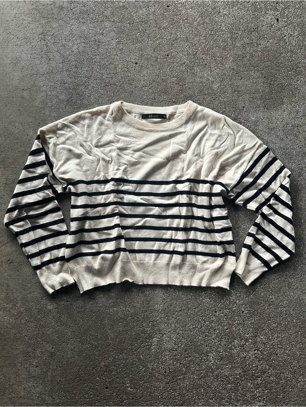 Deluc Striped Cropped Crewneck Pullover Sweater